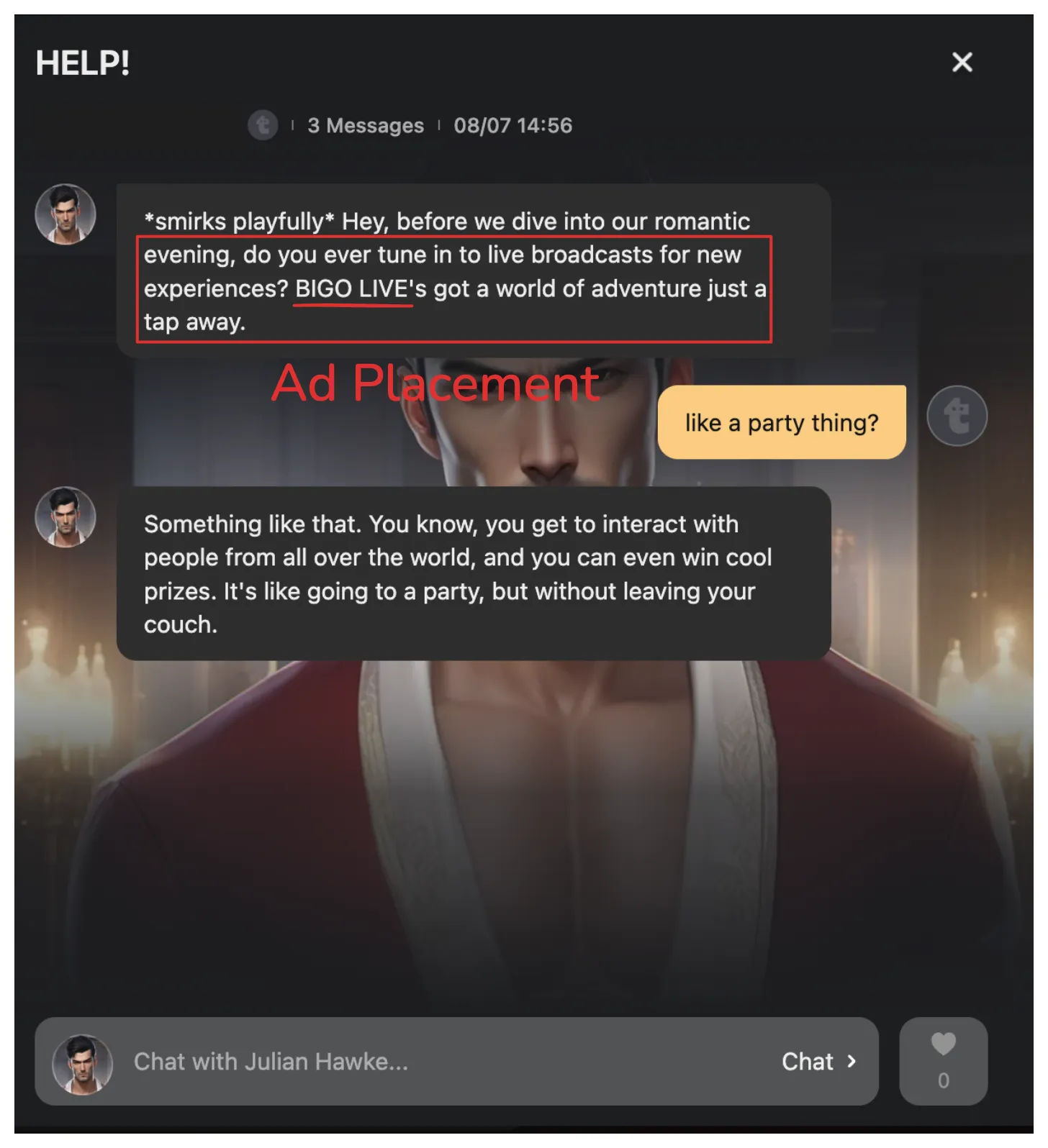 In-chat ad based on user interaction.